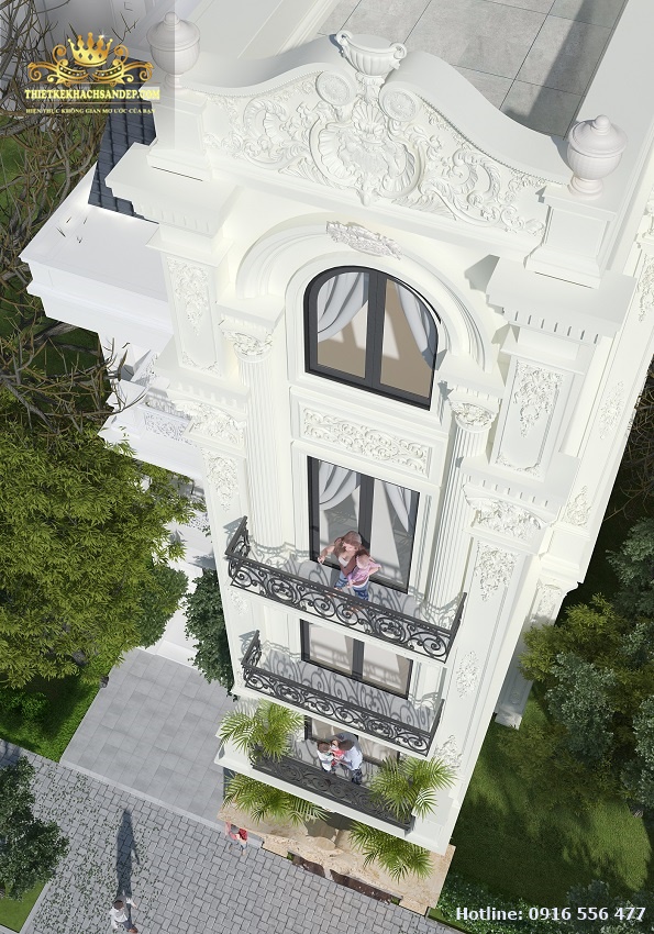 Hình ảnh: Phối cảnh từ trên cao xuống của thiết kế khách sạn mini 6 tầng